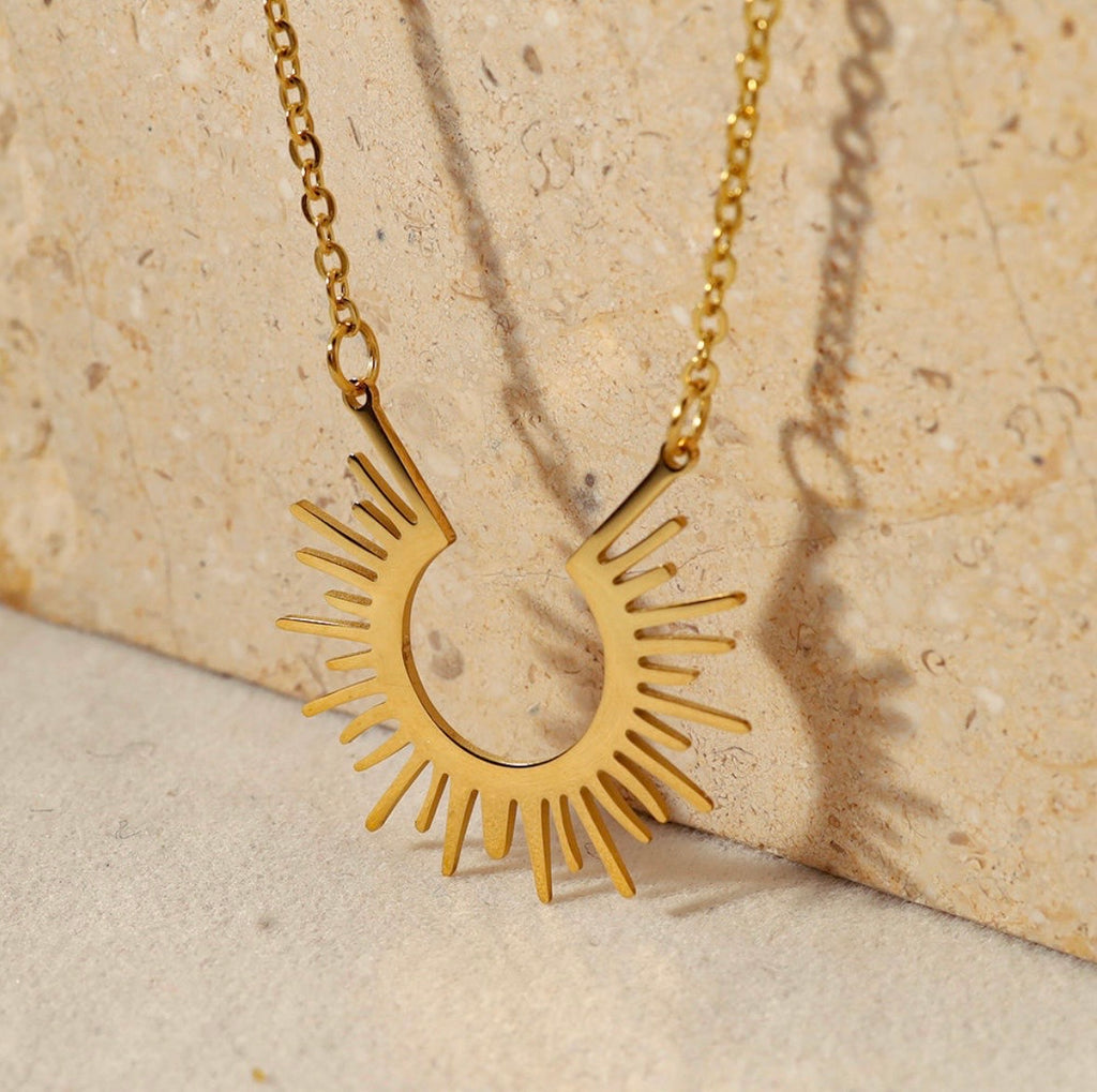Anti Tarnish Semi Circle Sun Ray Necklace