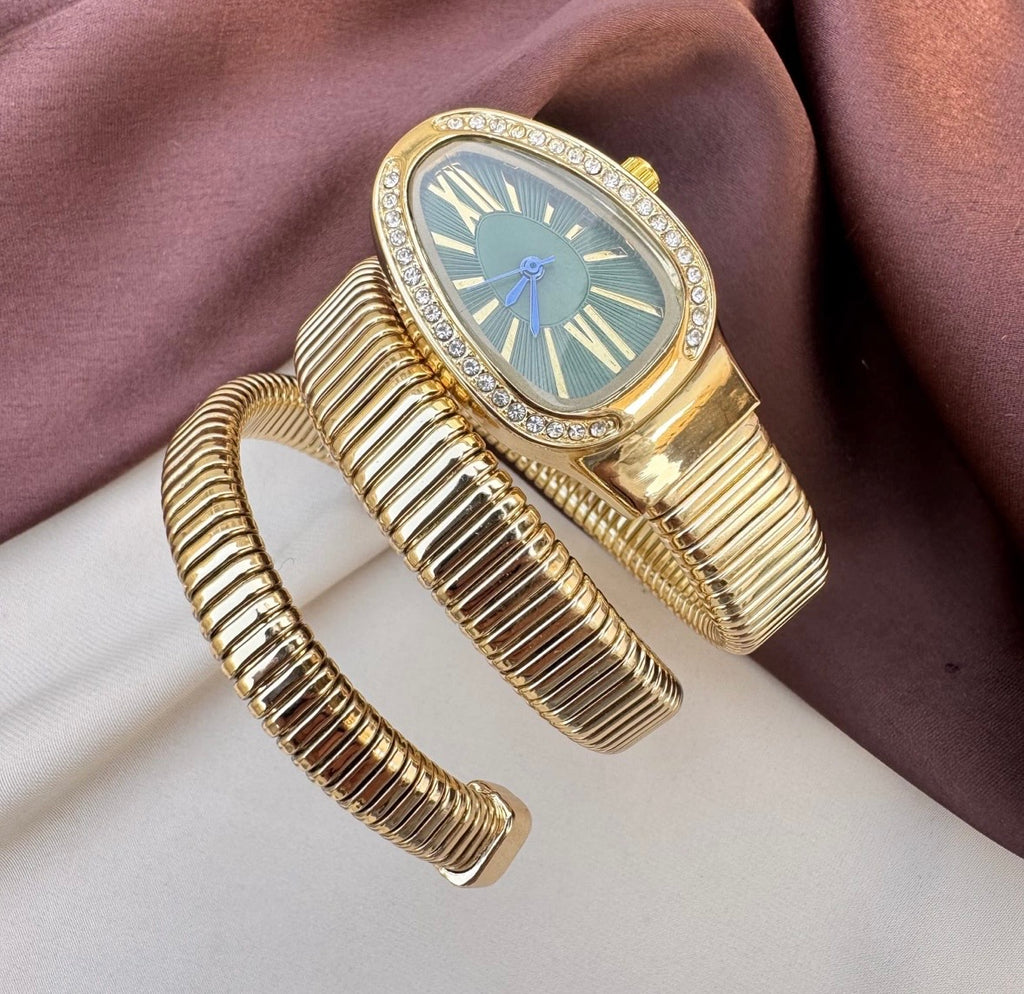 Anti Tarnish Golden Snake Watch (Blue)