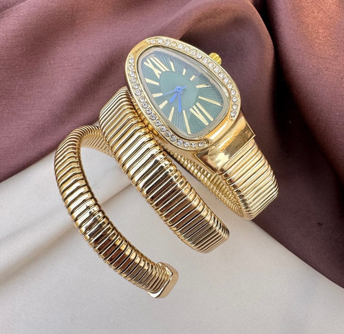 Anti Tarnish Golden Snake Watch (Blue)