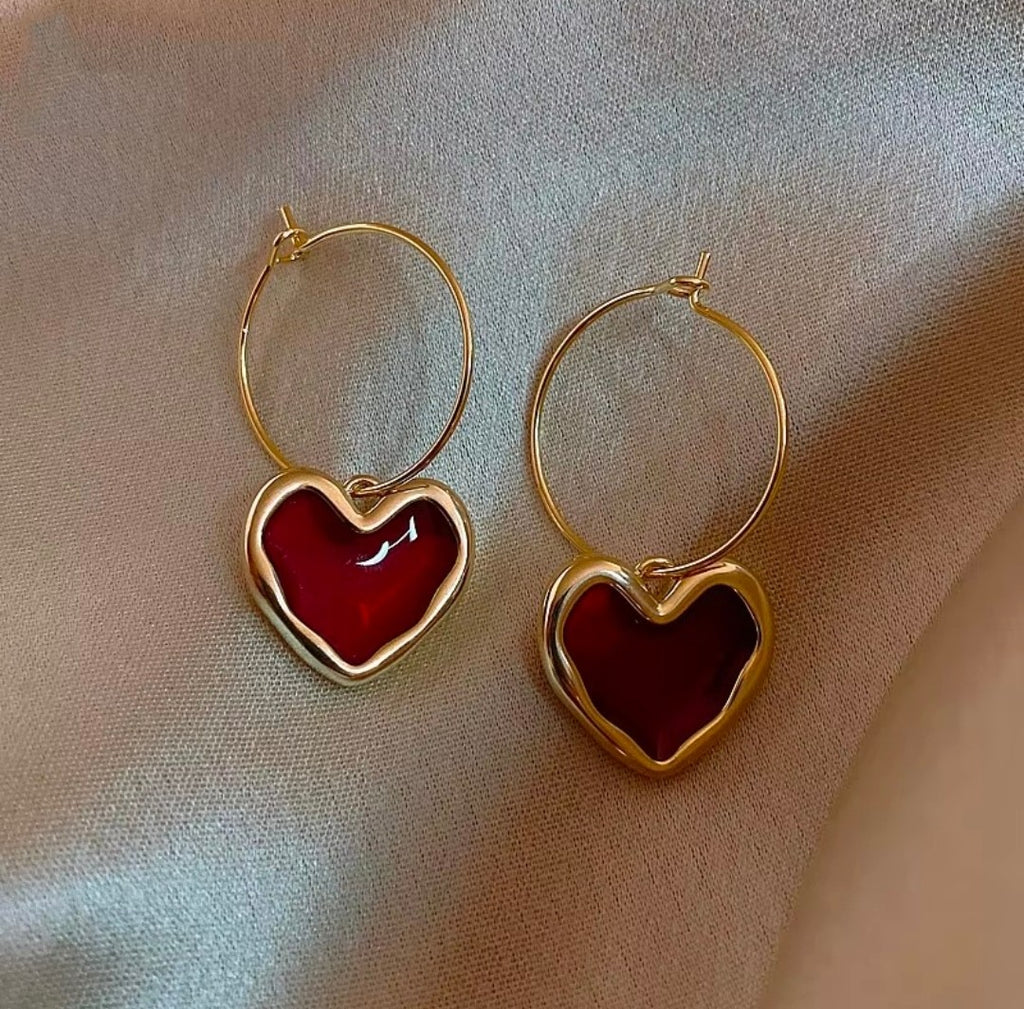 Ruby Heart Hoop Earrings