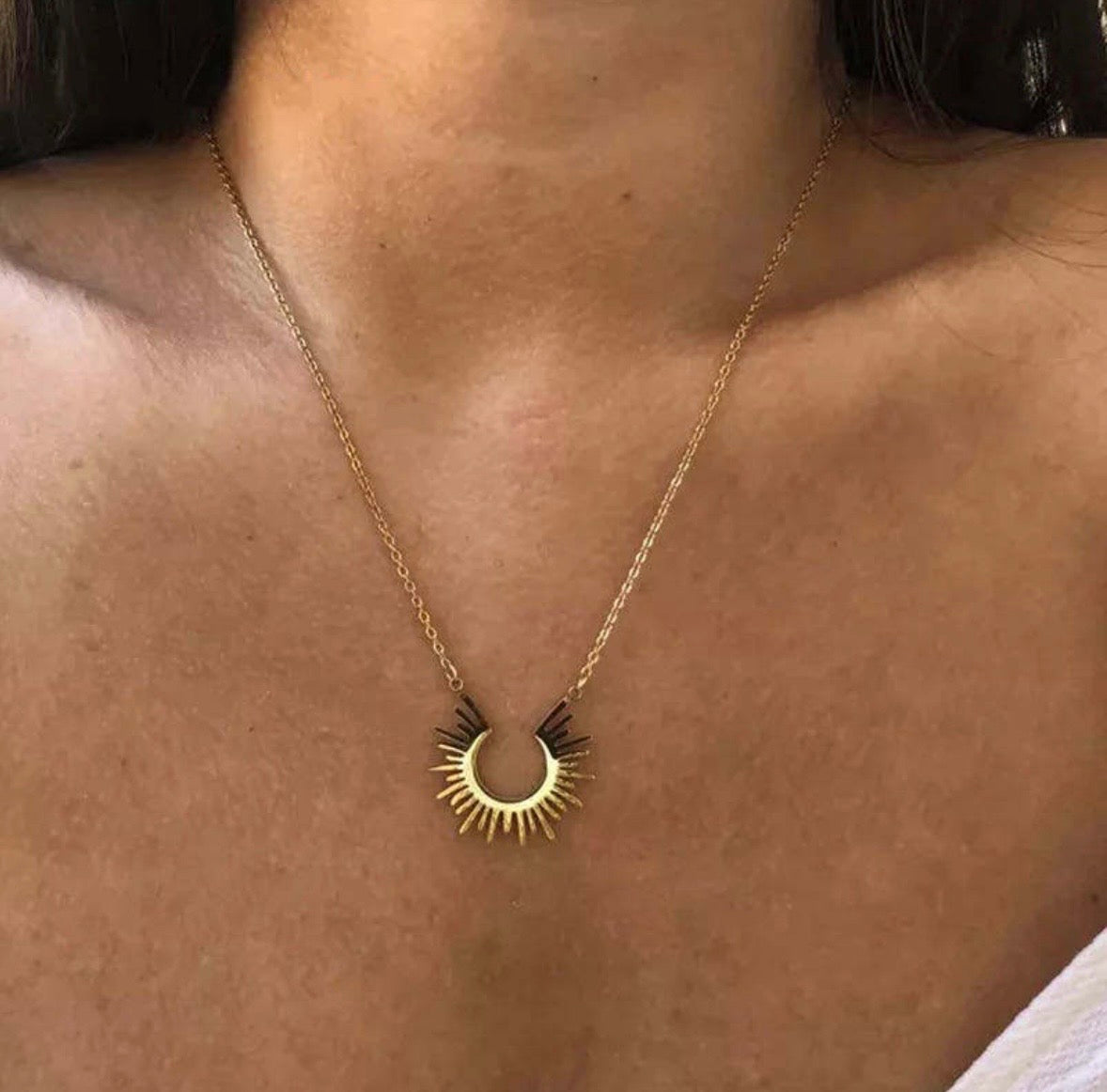 Anti Tarnish Semi Circle Sun Ray Necklace