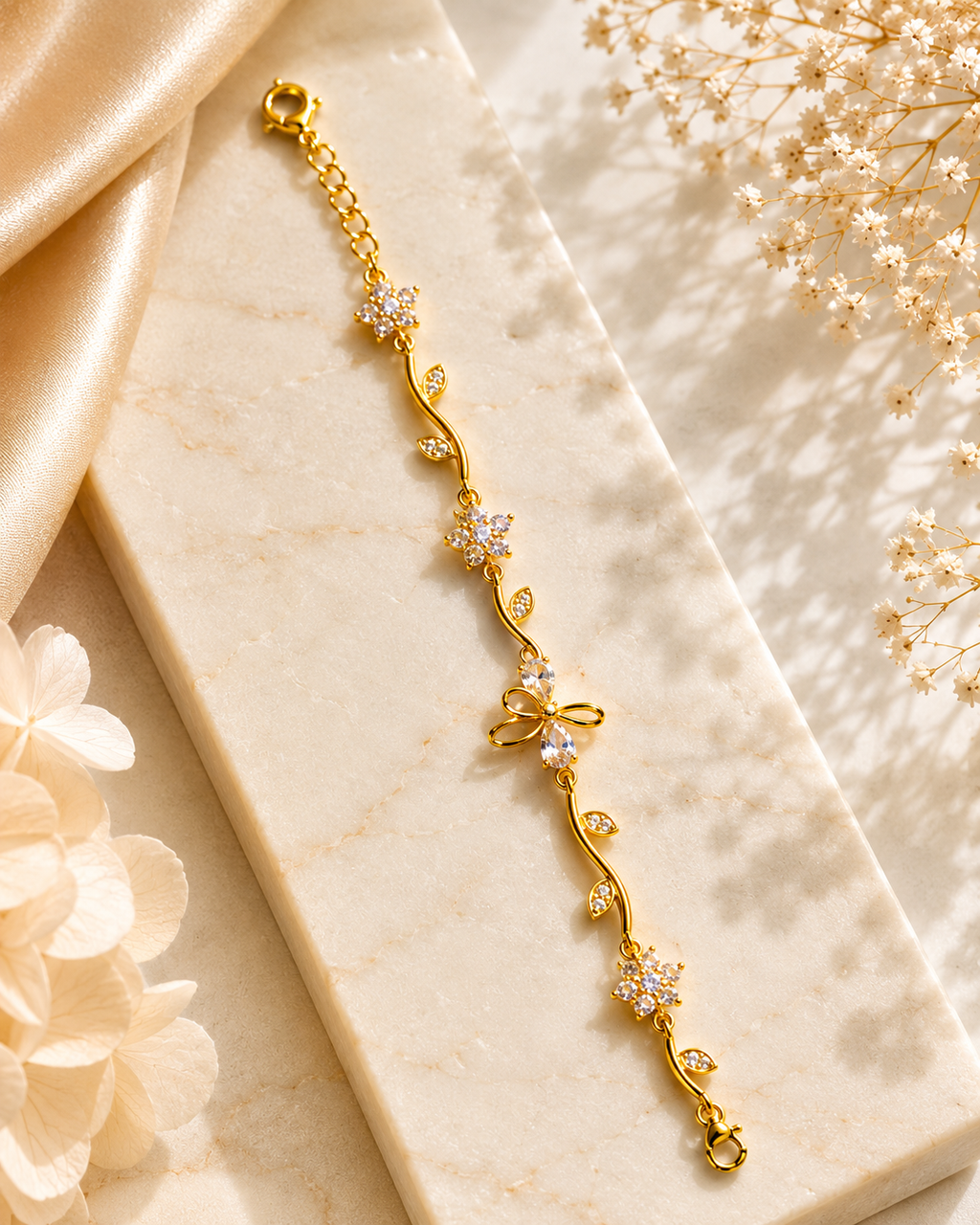 Blossom White Bow Charm Bracelet