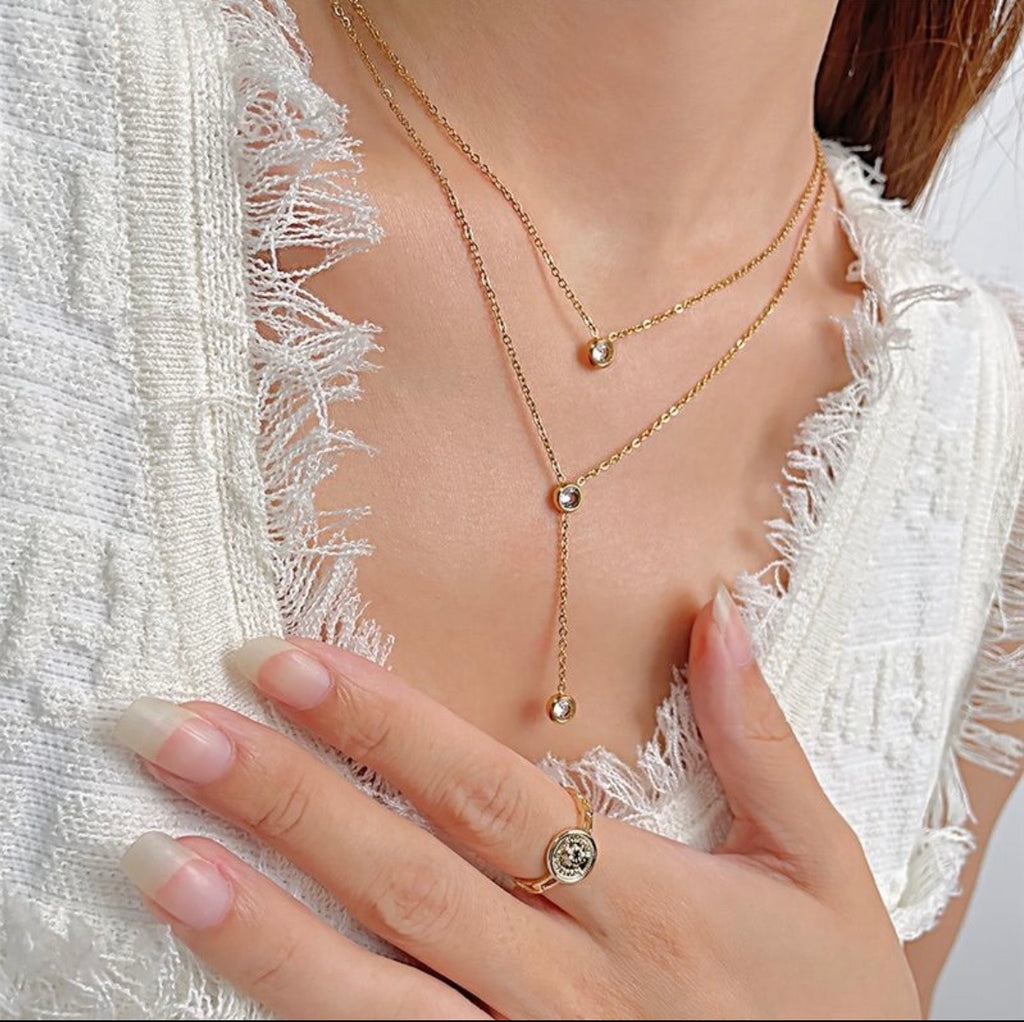 Anti Tarnish Dual Layer Stone Necklace