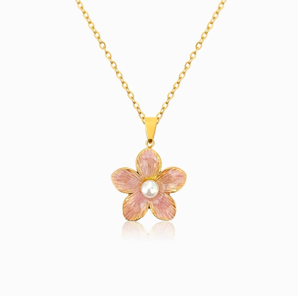 Anti Tarnish Pink Flower Necklace
