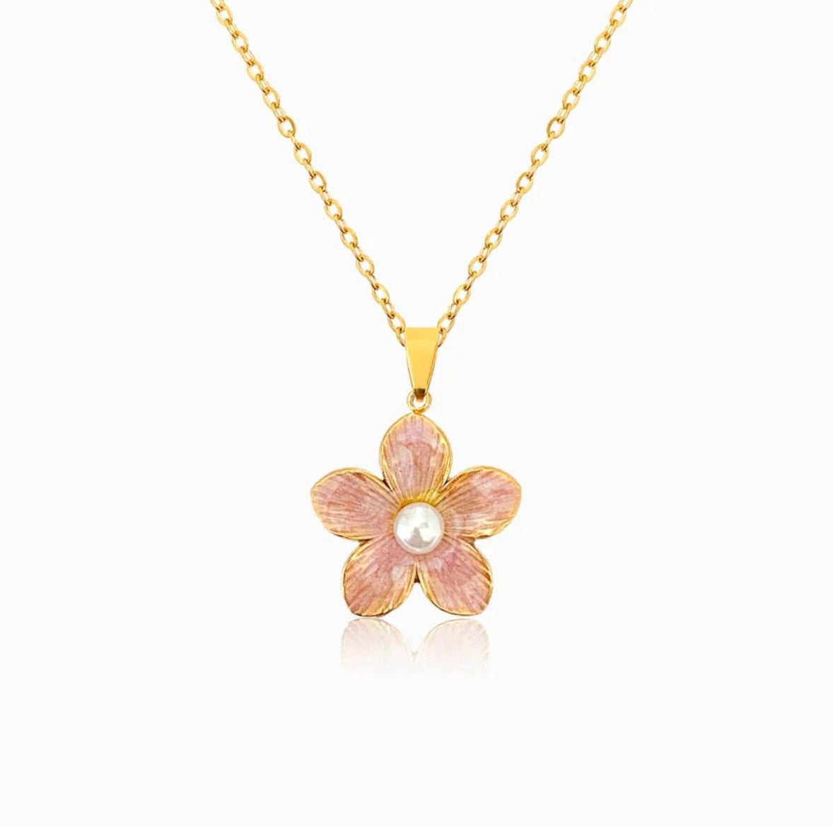 Anti Tarnish Pink Flower Necklace