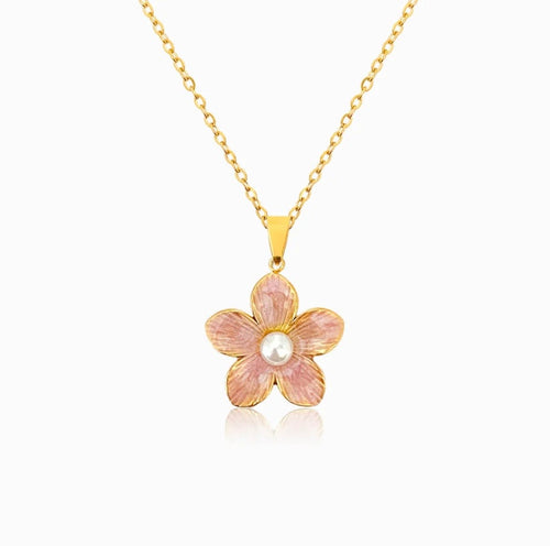 Anti Tarnish Pink Flower Necklace