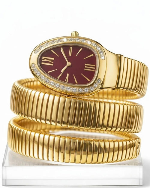 Anti Tarnish Golden Snake Watch (Maroon)