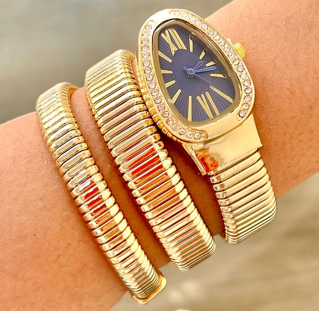 Anti Tarnish Golden Snake Watch (Blue)