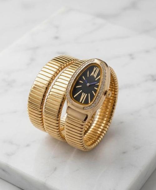 Anti Tarnish Golden Snake Watch (Black)