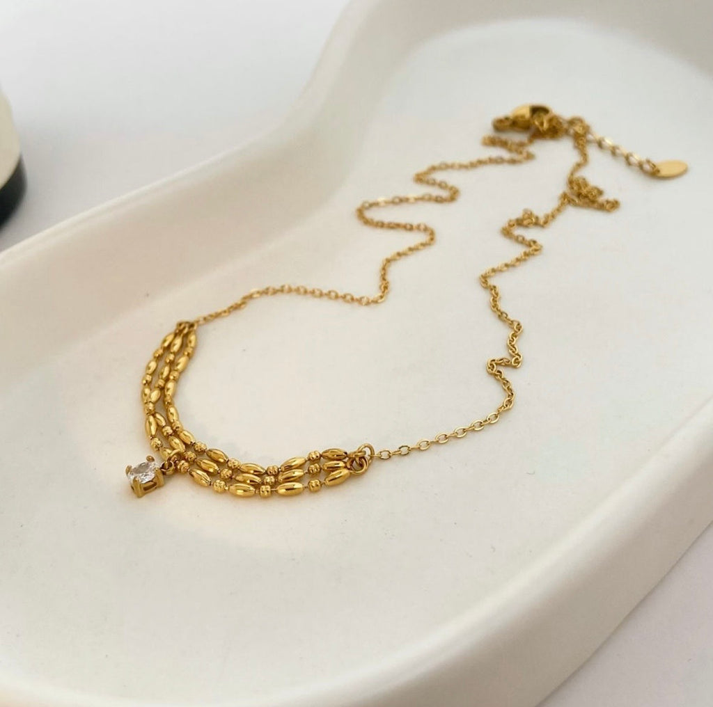Oval Zircon Beads Rope Necklace