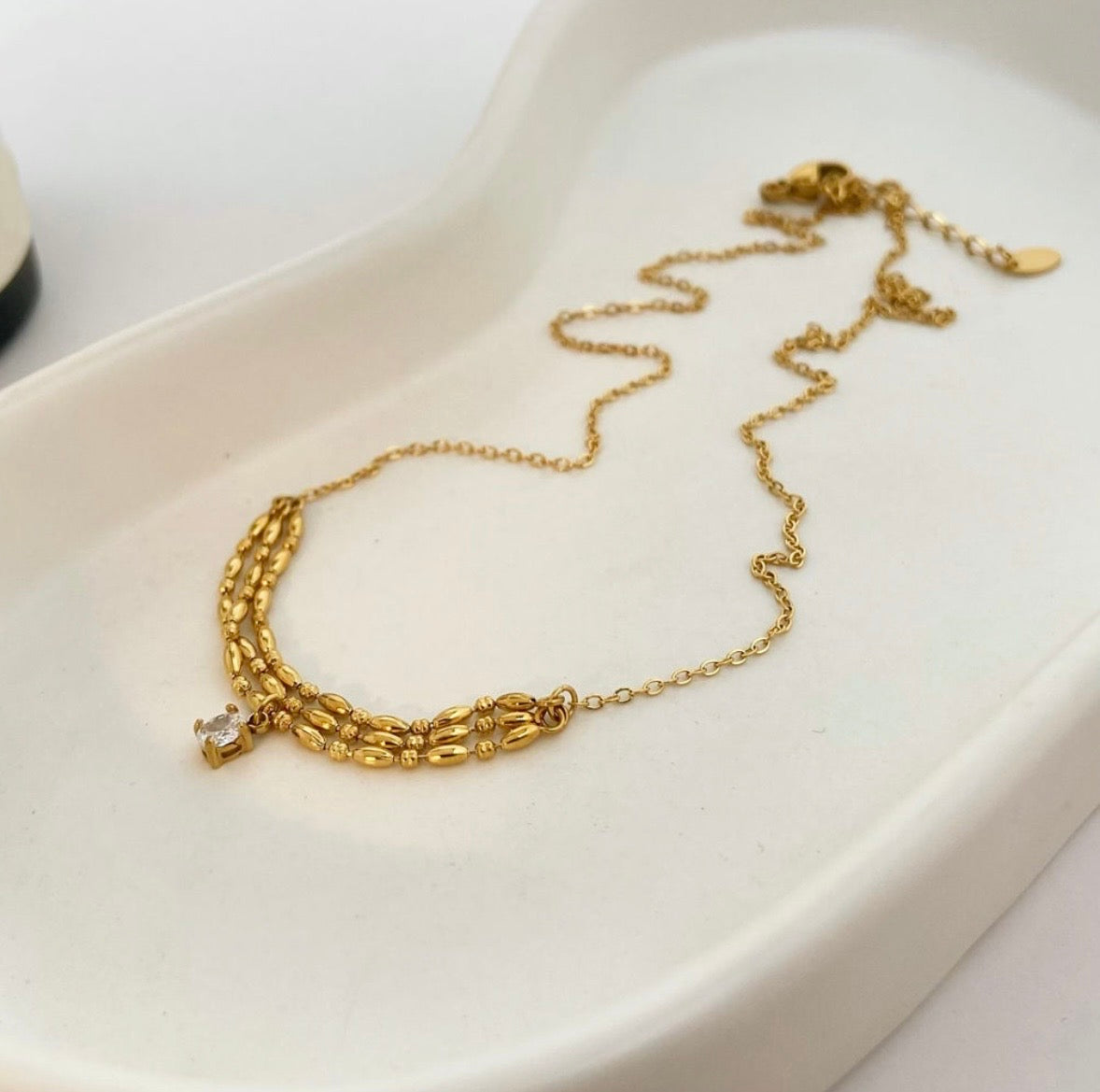 Oval Zircon Beads Rope Necklace