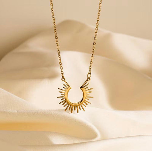 Anti Tarnish Semi Circle Sun Ray Necklace