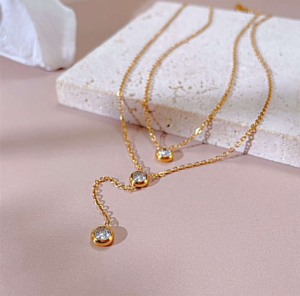 Anti Tarnish Dual Layer Stone Necklace