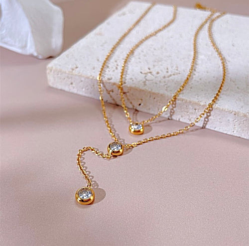 Anti Tarnish Dual Layer Stone Necklace