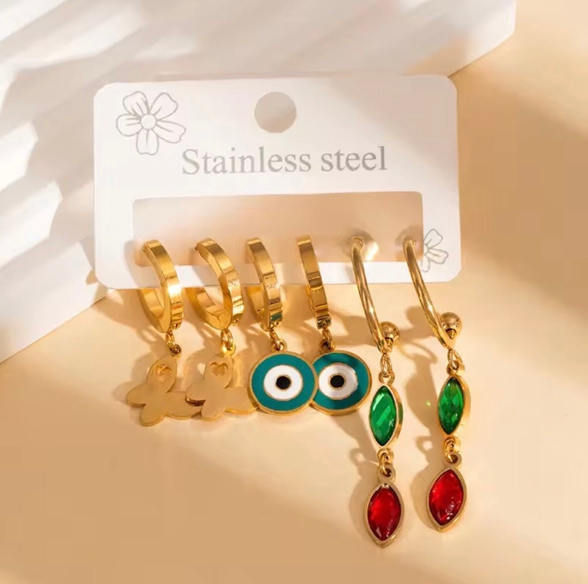 Butterfly & Evil Eye 3 Earrings Set