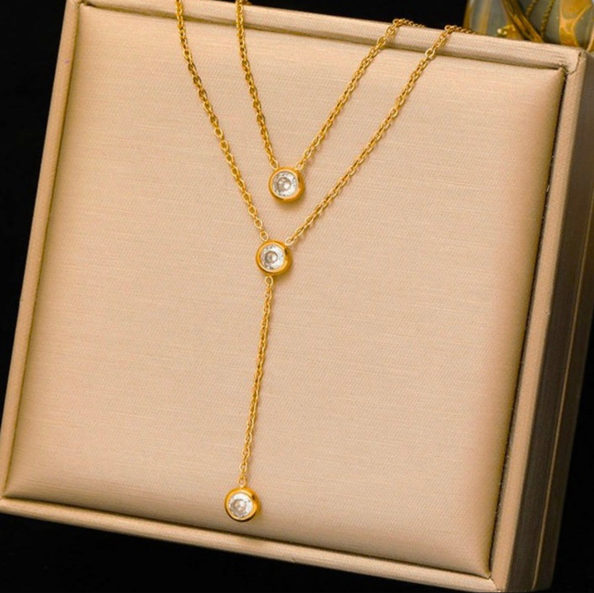 Anti Tarnish Dual Layer Stone Necklace
