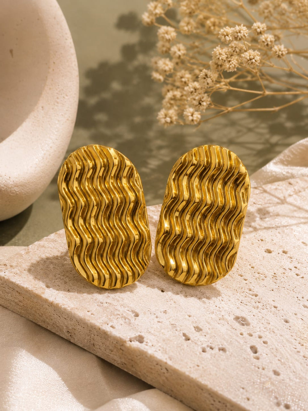 Textured Gold Wavy Studs