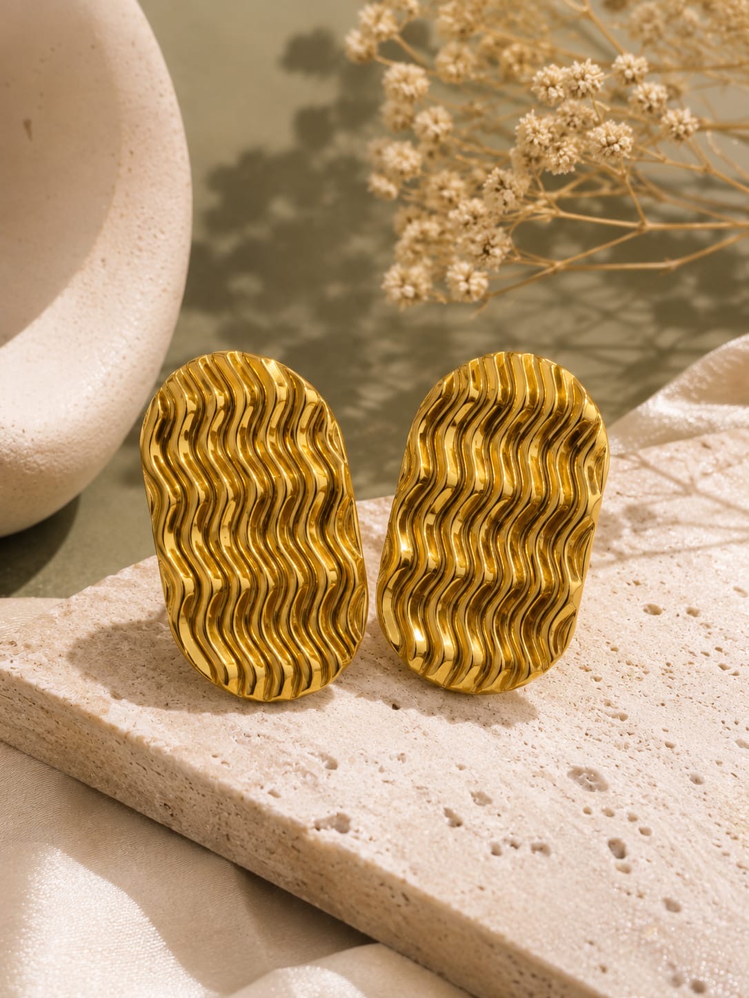 Textured Gold Wavy Studs
