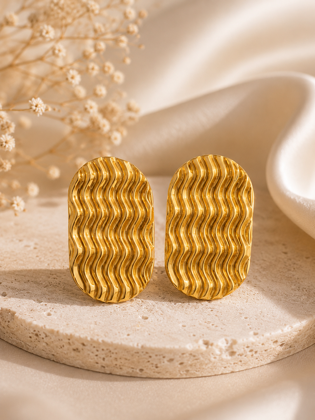 Textured Gold Wavy Studs