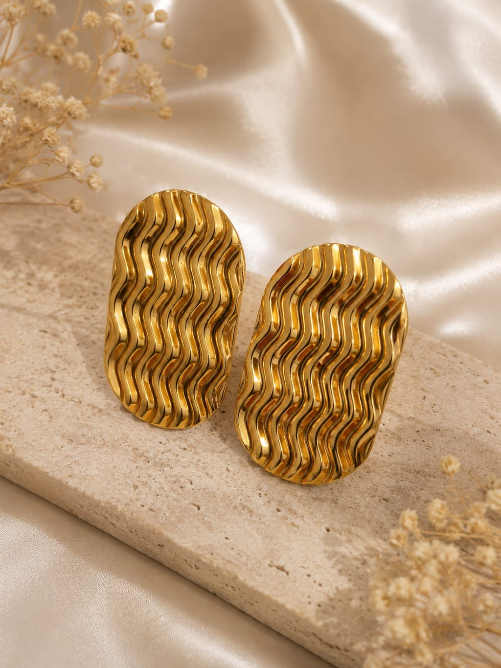 Textured Gold Wavy Studs