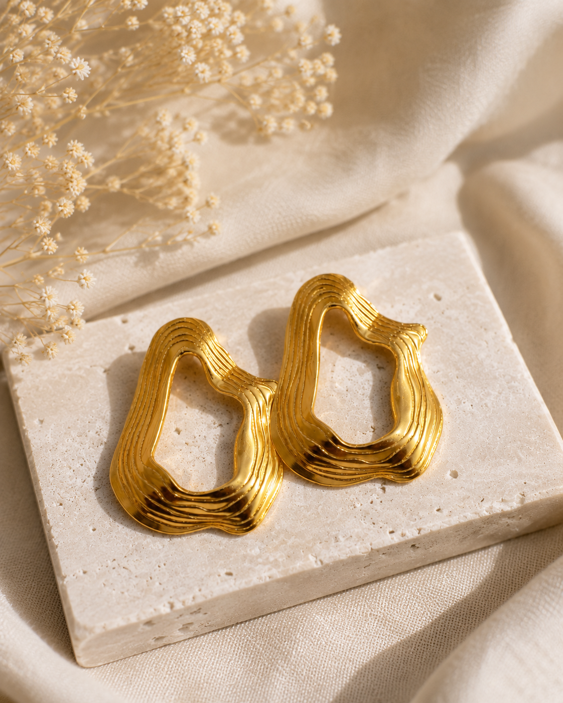 Anti Tarnish Gold Abstract Earrings