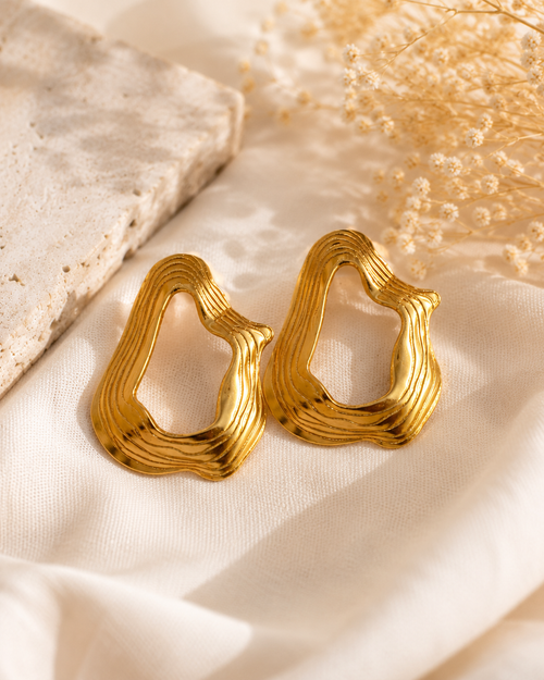 Anti Tarnish Gold Abstract Earrings