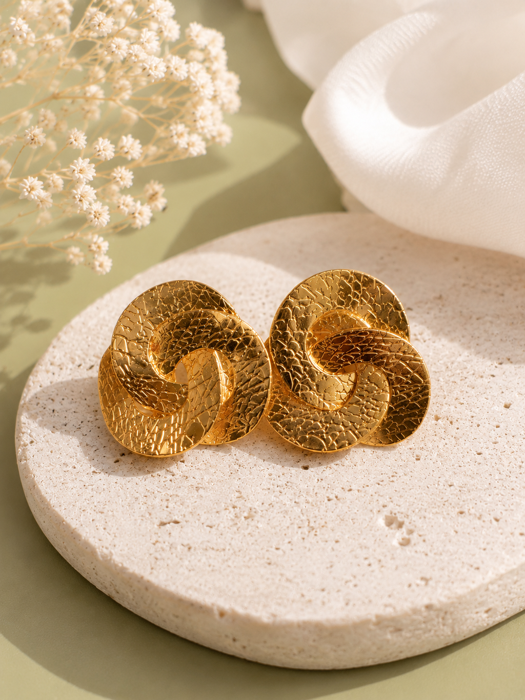 Textured Knot Gold Earrings