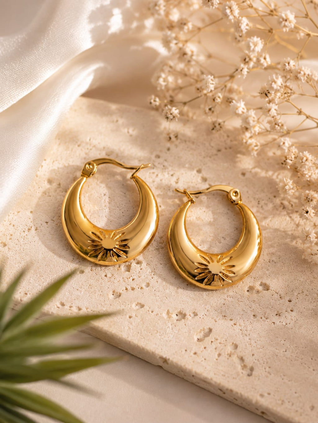 Sunburst Hoop Gold Earrings
