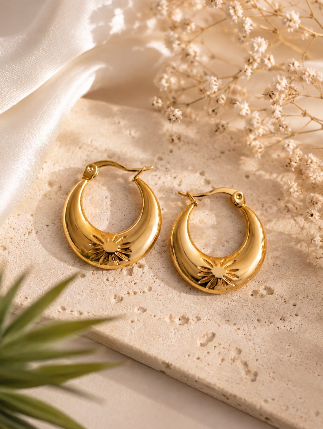 Sunburst Hoop Gold Earrings