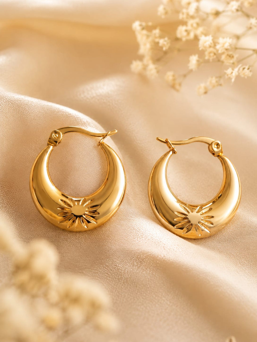 Sunburst Hoop Gold Earrings