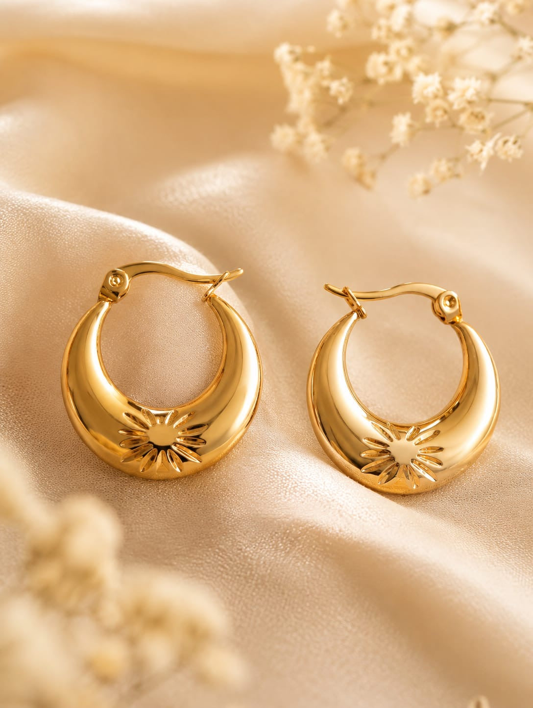 Sunburst Hoop Gold Earrings