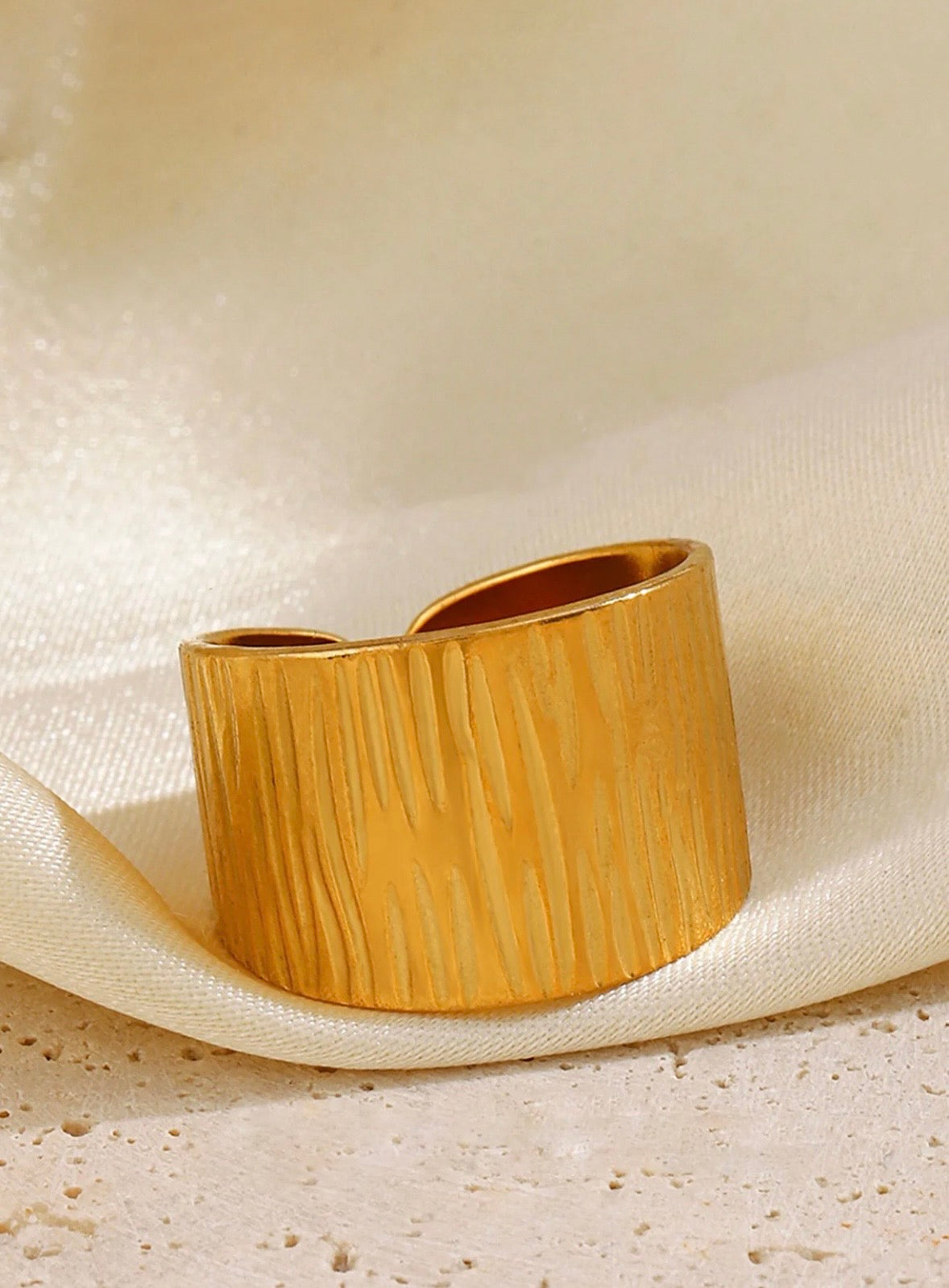 Anti Tarnish Textured Gold Cuff Ring