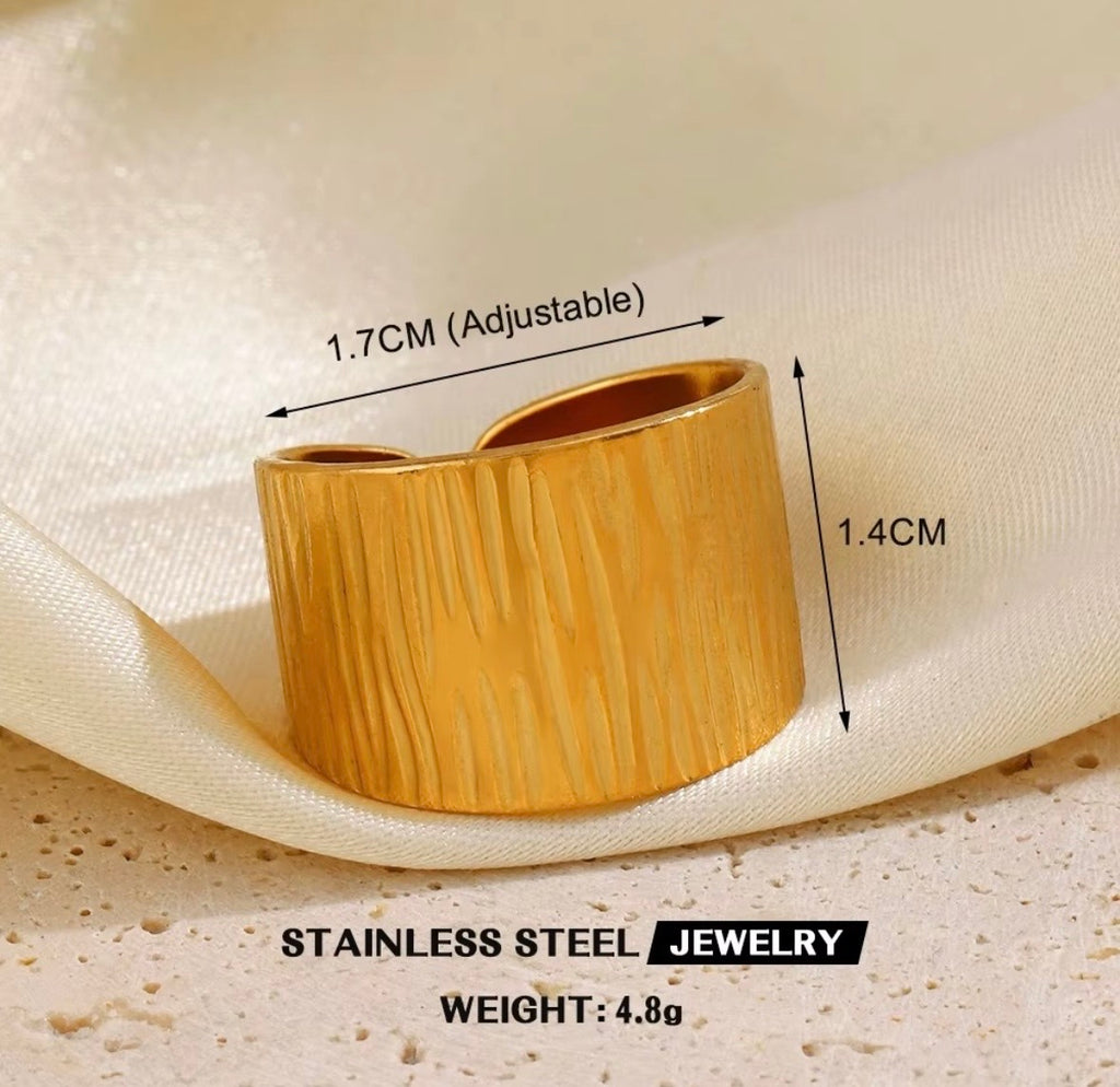 Anti Tarnish Textured Gold Cuff Ring