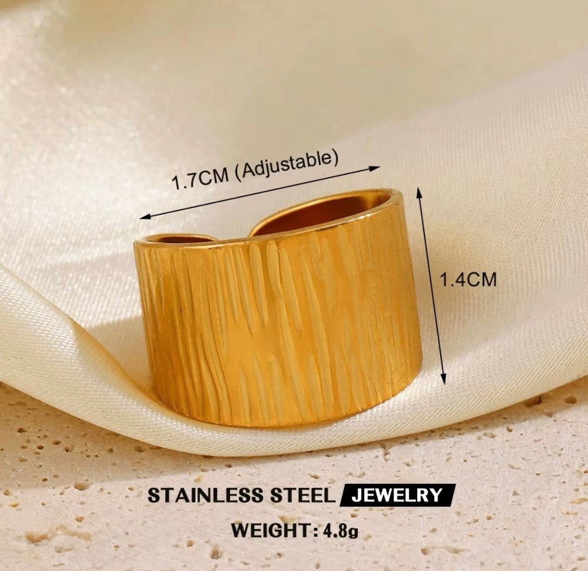 Anti Tarnish Textured Gold Cuff Ring