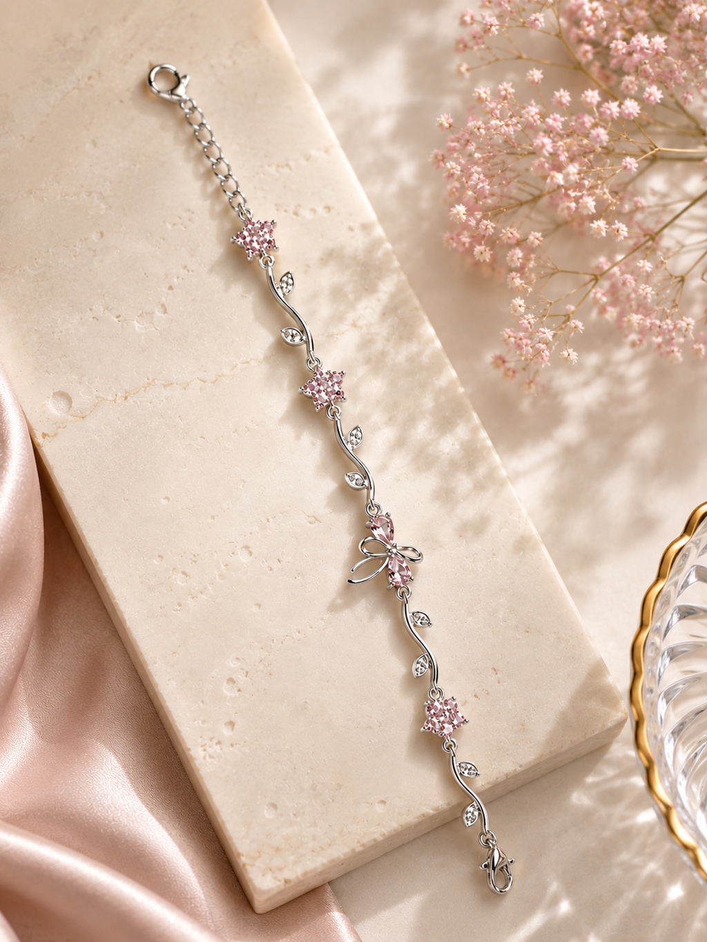 Blossom Pink Bow Charm Bracelet
