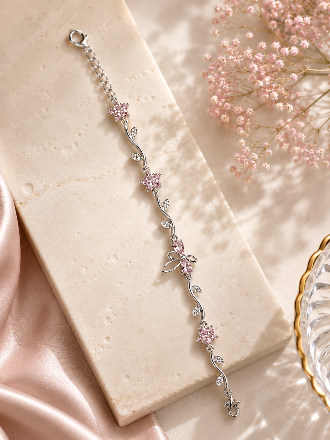 Blossom Pink Bow Charm Bracelet