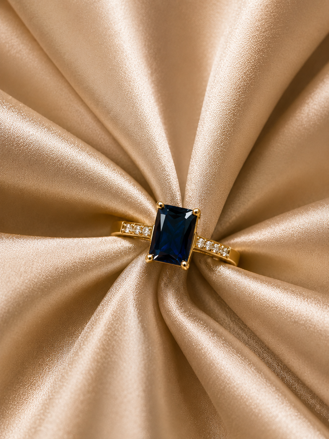 Royal Sapphire Emerald-Cut Adjustable Ring