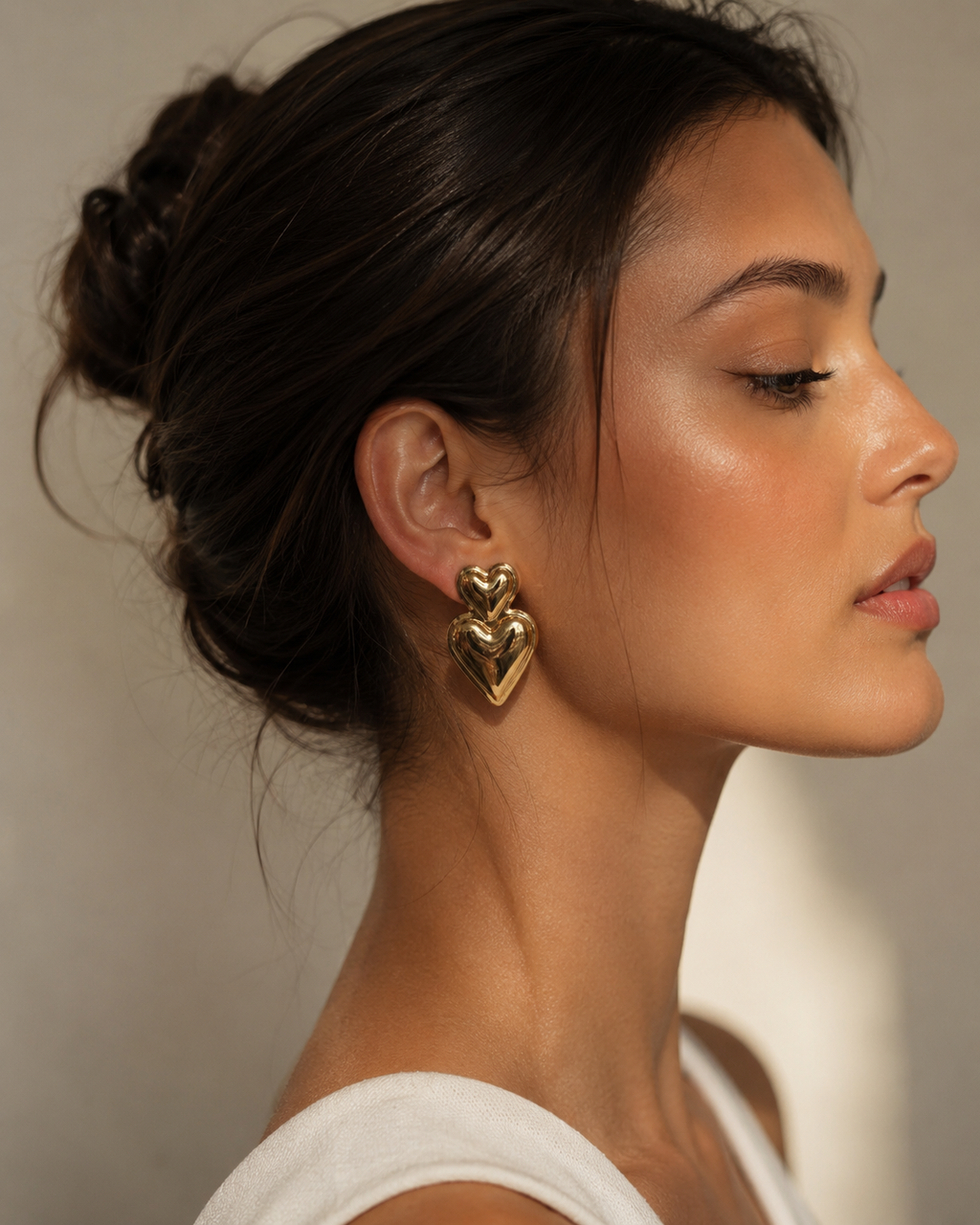 Amour Double Puffed Heart Studs