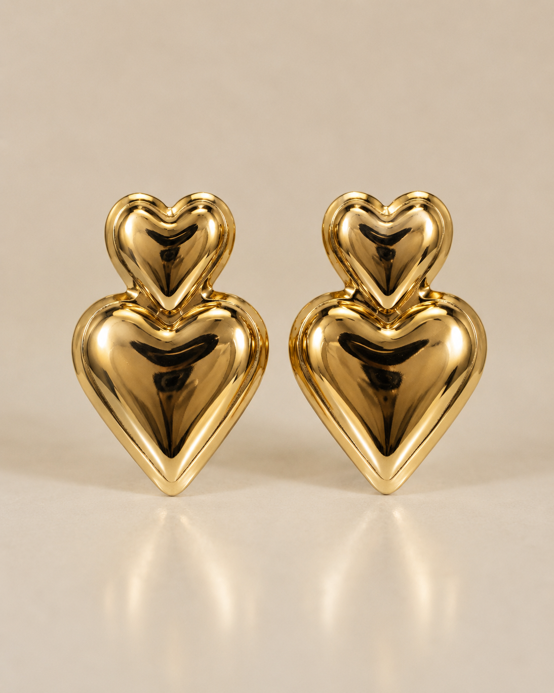 Amour Double Puffed Heart Studs