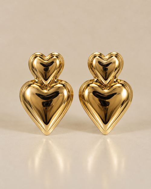 Amour Double Puffed Heart Studs
