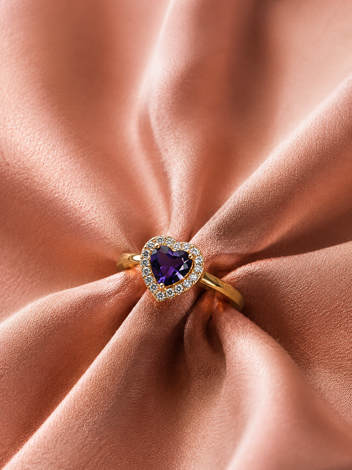 Amethyst Halo Heart Adjustable Ring