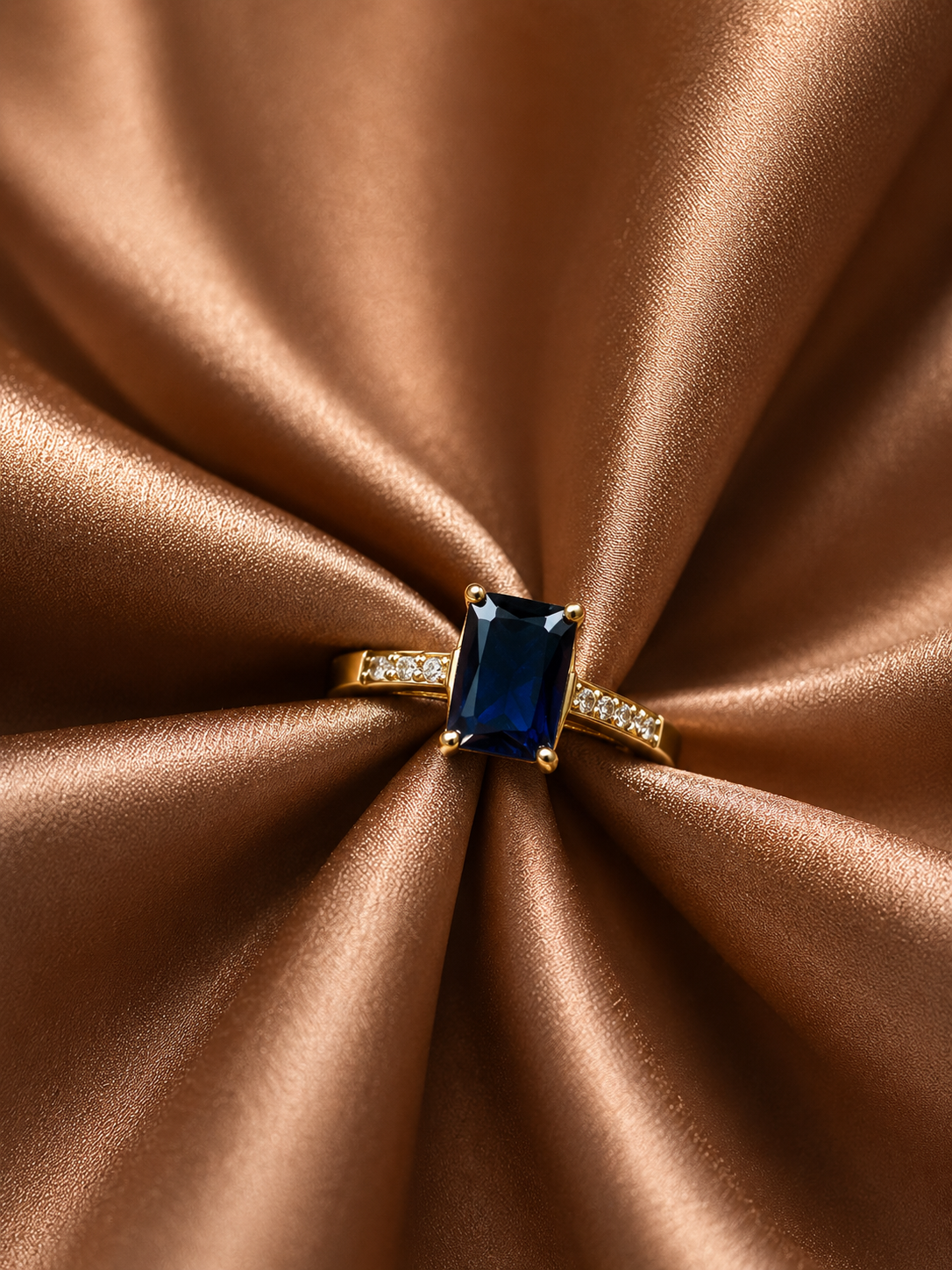 Royal Sapphire Emerald-Cut Adjustable Ring
