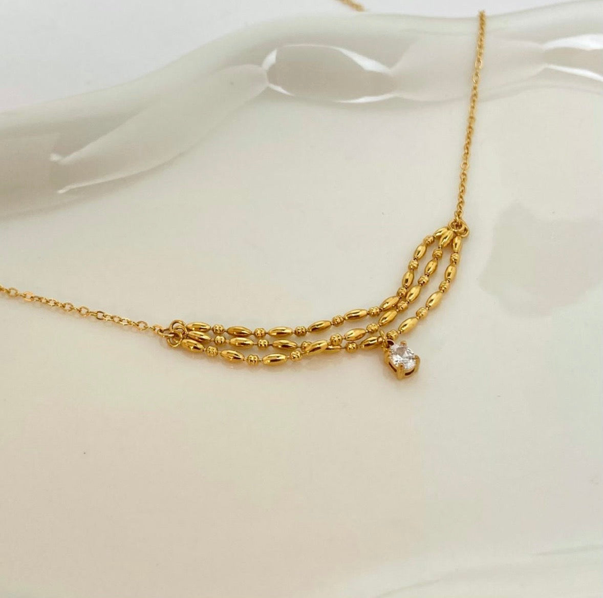 Oval Zircon Beads Rope Necklace