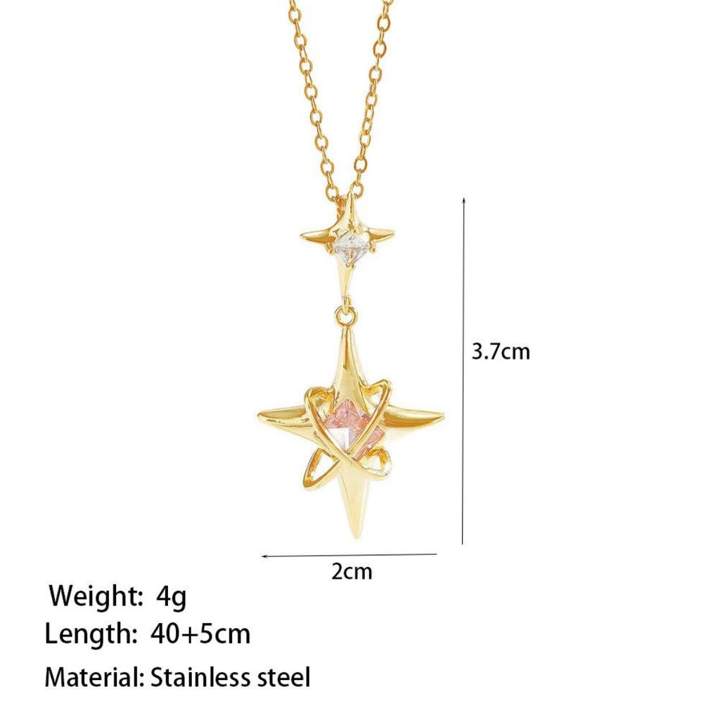 Anti Tarnish Pink Stone Shooting Star Necklace