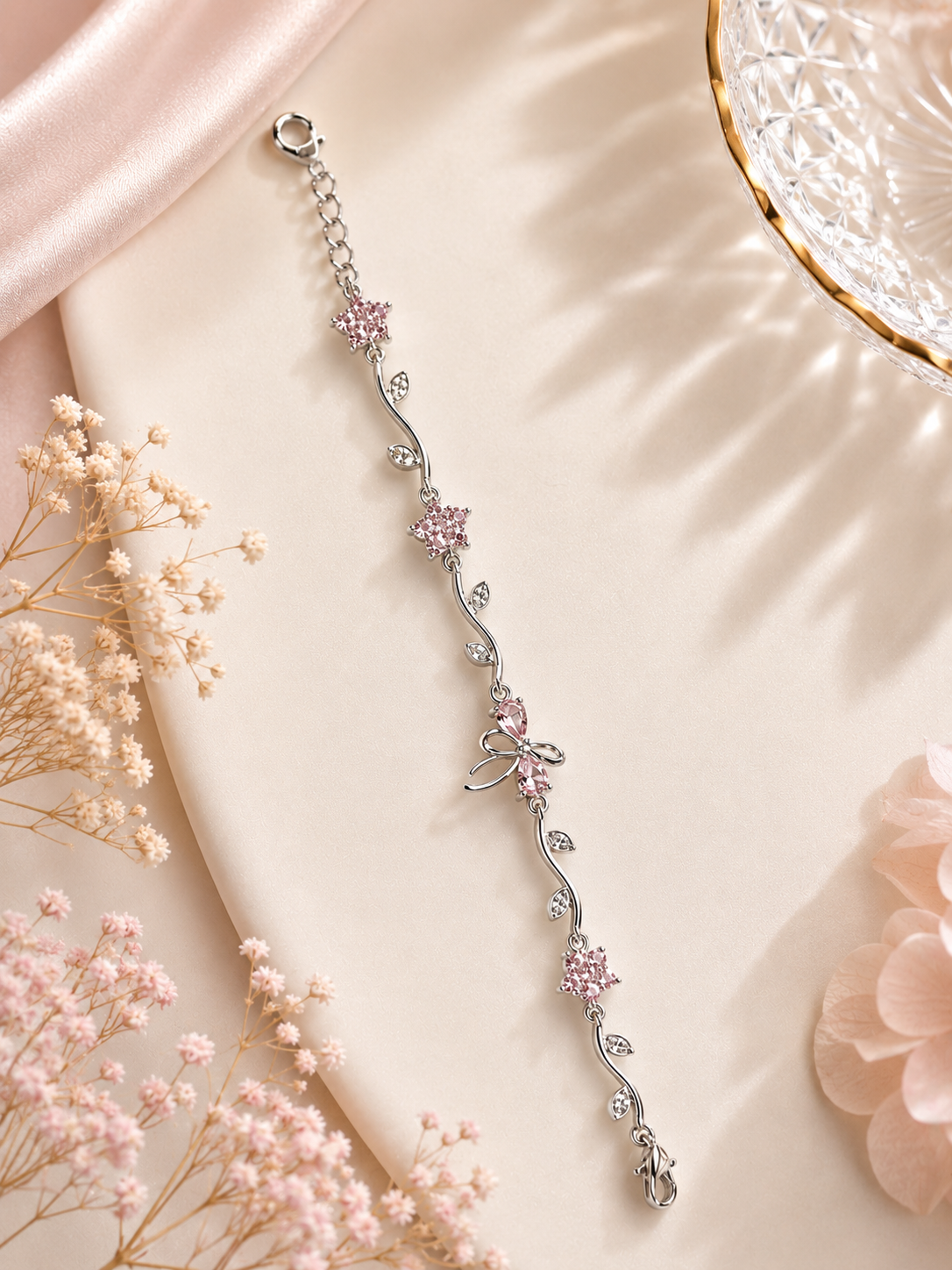Blossom Pink Bow Charm Bracelet