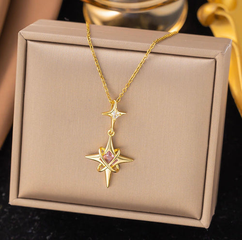 Anti Tarnish Pink Stone Shooting Star Necklace