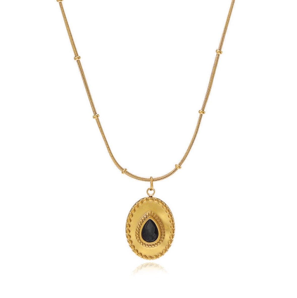 Black Tear Drop Stone Necklace