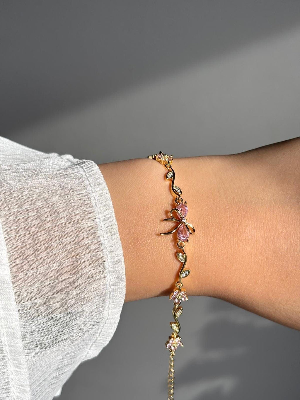 Blossom Baby Pink Bow Charm Bracelet