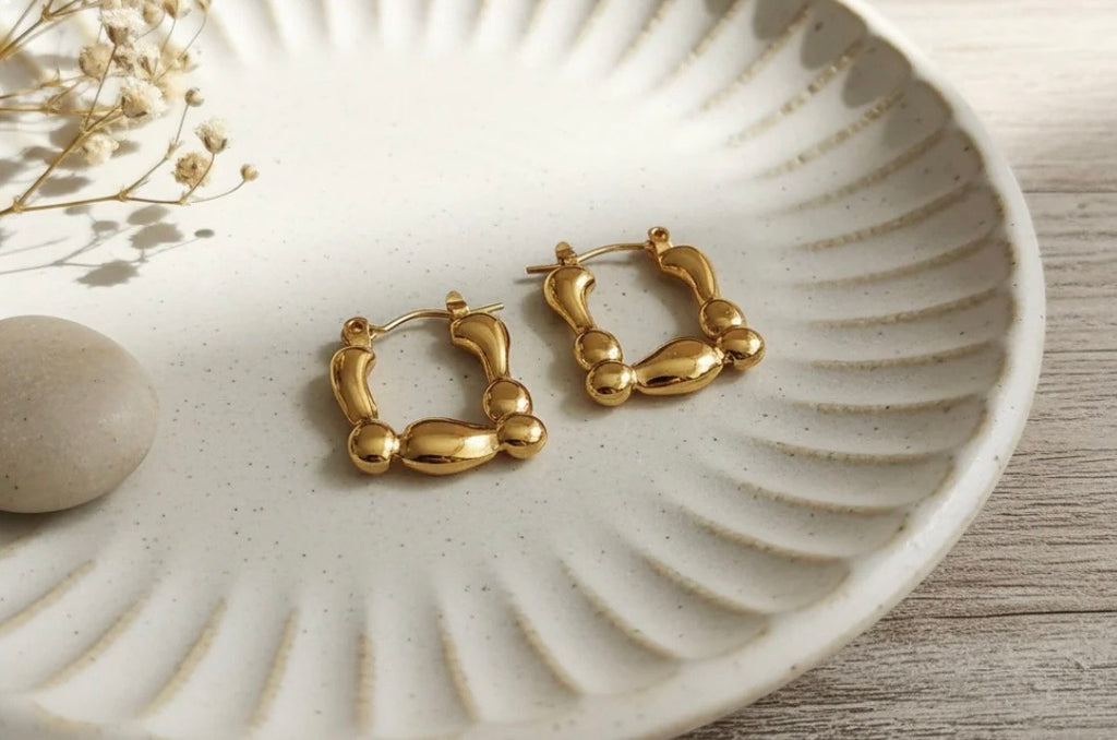 Golden Bead Luxe Hoop Earrings