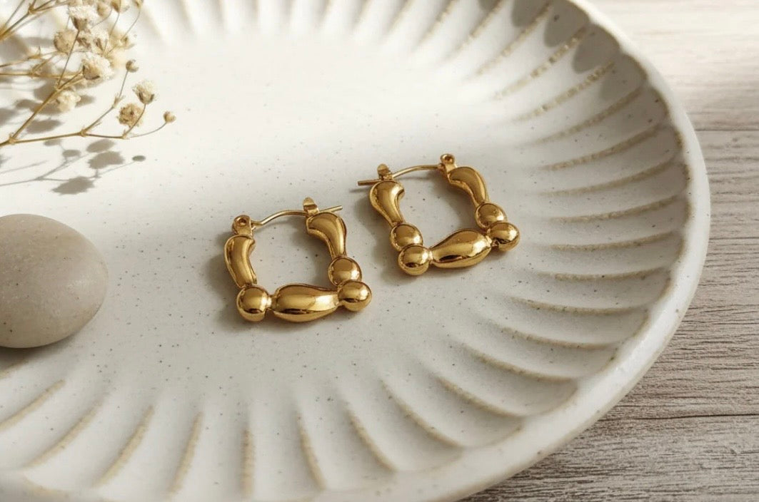 Golden Bead Luxe Hoop Earrings